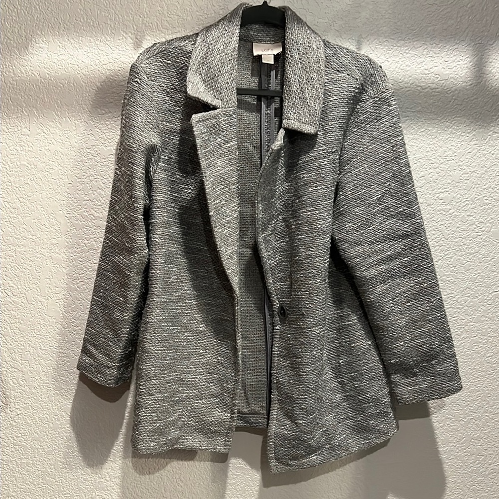 LOFT Gray Knit Blazer Relaxed Fit